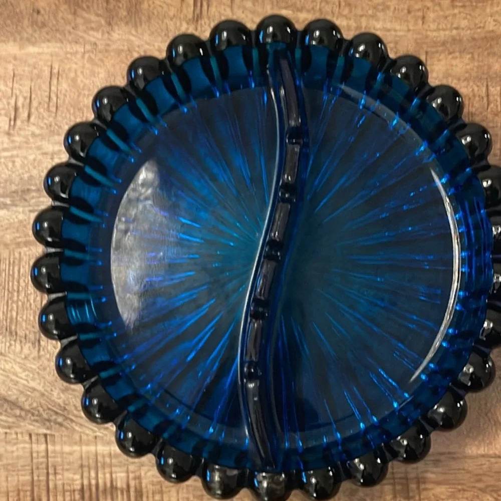 Vintage Art Glass AshTray Viking Blue Fluted Mid Century - Picture 4 of 7